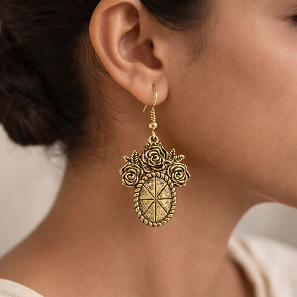 Peacock glow stone studded dangler & Vintage Oval Flower Shaped Danglers set