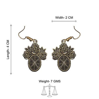 Vintage Oval Flower Shaped Golden Polished Oxidised Danglers