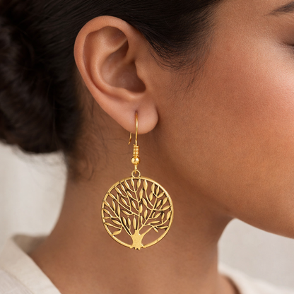 Tree Shaped Golden Polished Oxidised Danglers