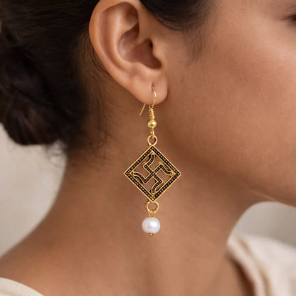 Kalash Kamal earring (Light Orange) Swastik shaped dangler earrings Combo set