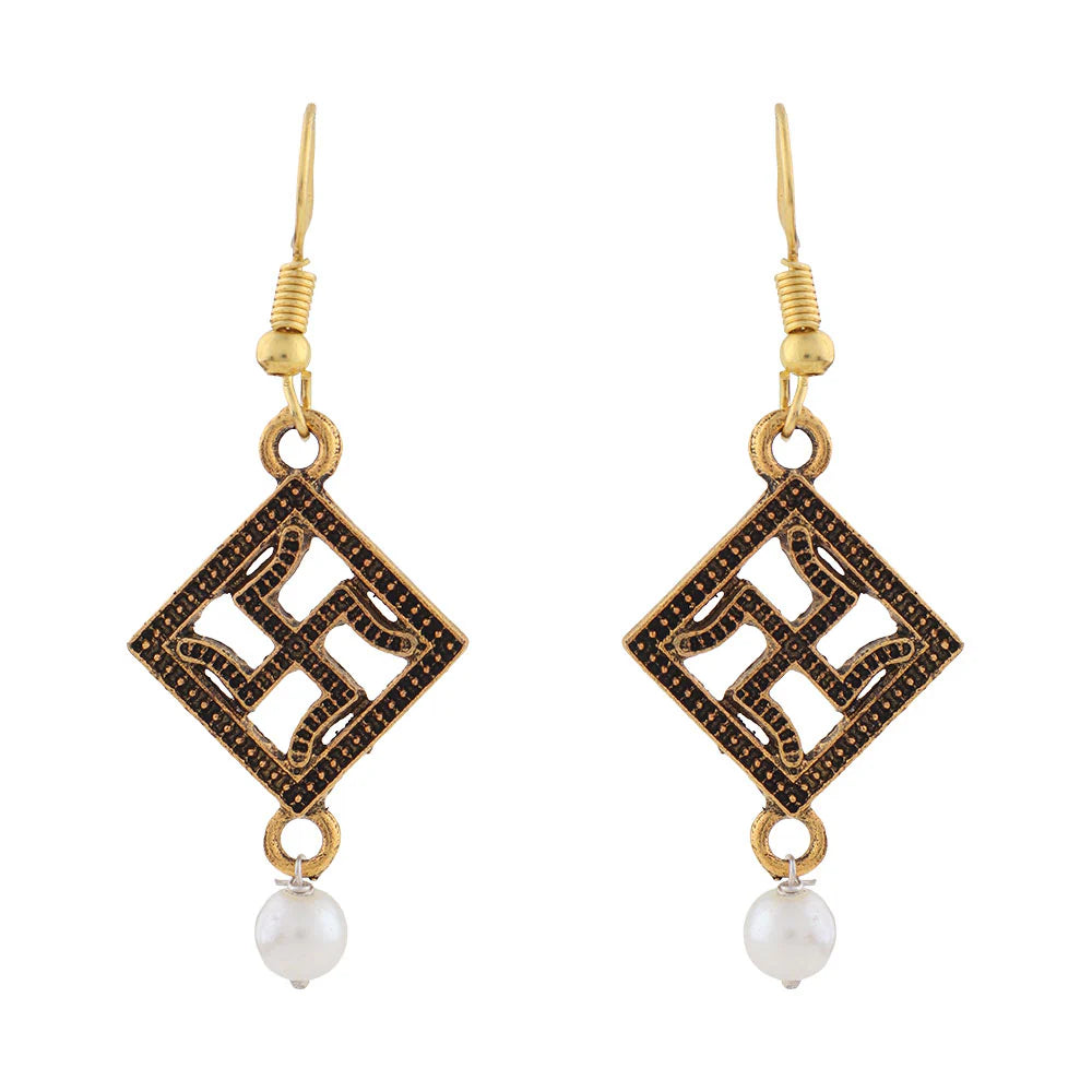 Royal Triple Bell Layered Jhumka Earring (Black) Swastik shaped dangler earrings Combo set