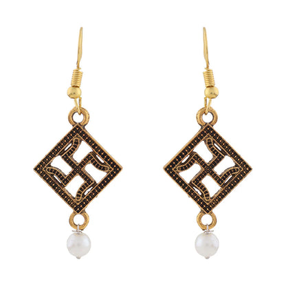 Carved Charm Dangler earrings (White) Floral Swirl stud earrings (Silver) Combo set