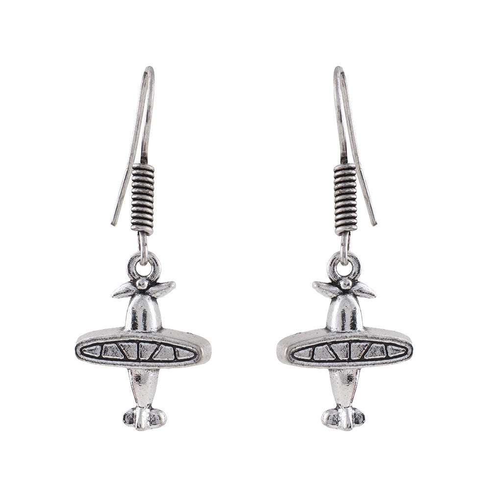 Leaf Cascade jhumki earrings (Red) Skyward Grace dangler earrings (Silver) Combo set