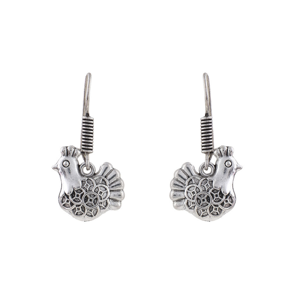 Leaf Cascade jhumki earrings (Red) Rooster radiance dangler earrings (Silver) Combo set
