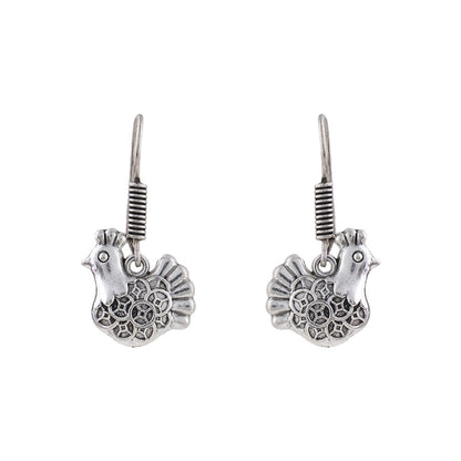 Leaf Cascade jhumki earrings (Red) Rooster radiance dangler earrings (Silver) Combo set