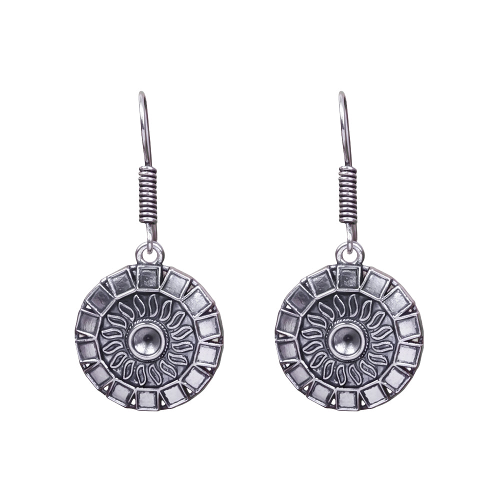 Sunrise Shaped Silver Polished Oxidised Danglers