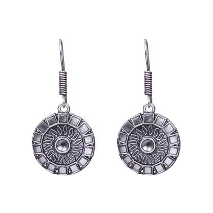 Sunrise Shaped Silver Polished Oxidised Danglers