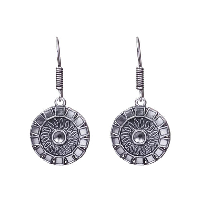 Carved Charm Dangler earrings (White) Sunrise Shaped Silver Polished Oxidised Danglers Combo set
