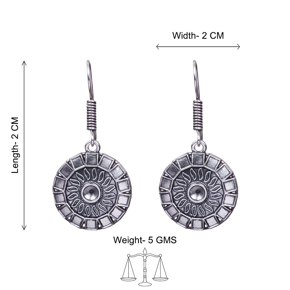 Sunrise Shaped Silver Polished Oxidised Danglers