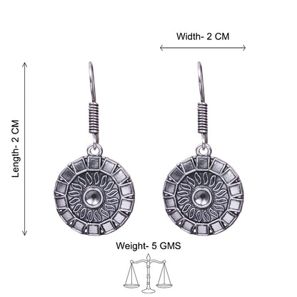 Sunrise Shaped Silver Polished Oxidised Danglers