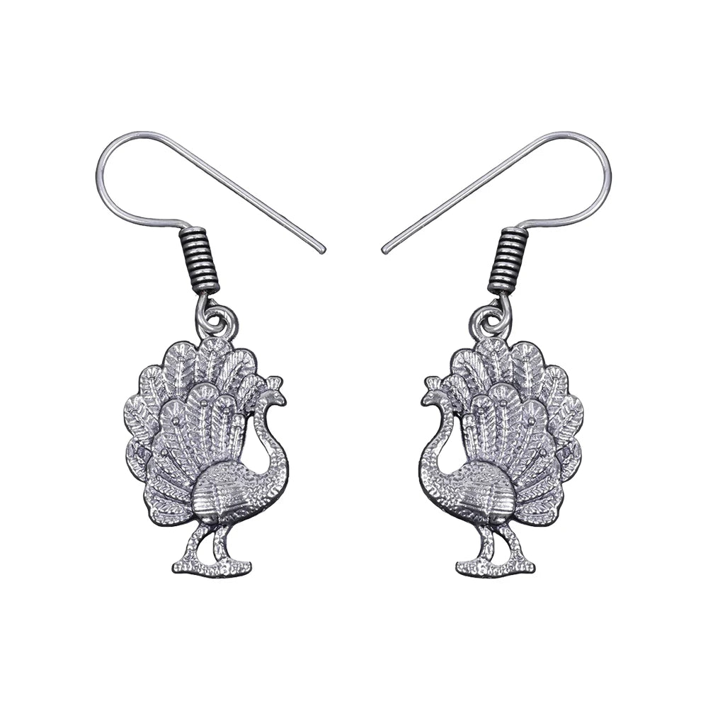 Royal Triple Bell Layered Jhumka Earring (Black) Peacock royale dangler earrings (Silver) Combo set