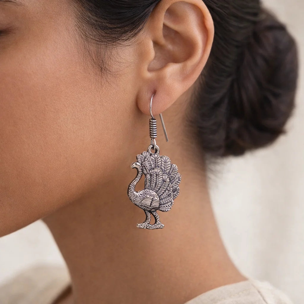 Kalash Kamal earring  Peacock royale dangler earrings (Silver) Combo set