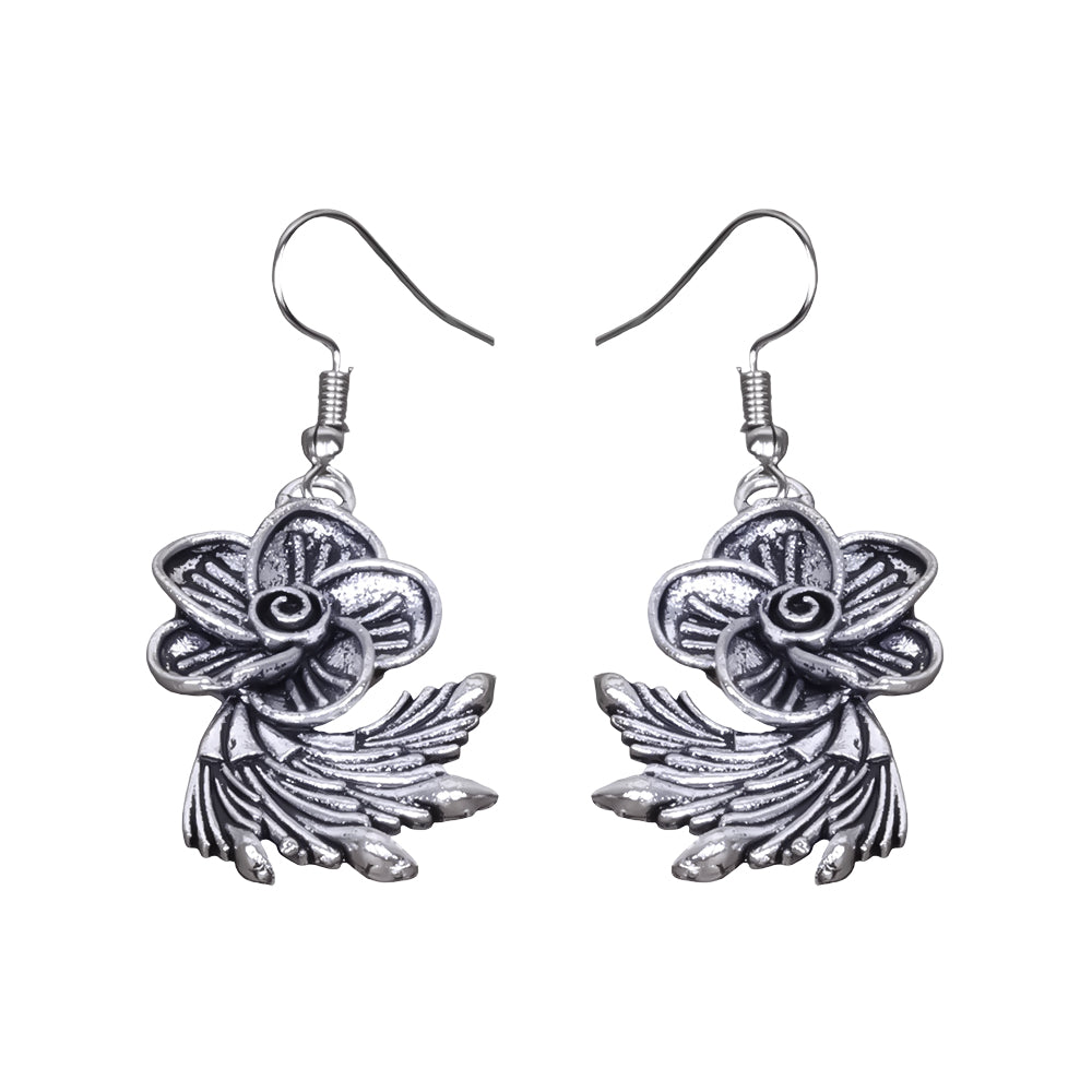 Flowerleaf Shaped Silver Polished Oxidised Danglers