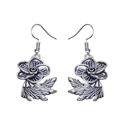 Flowerleaf Shaped Silver Polished Oxidised Danglers