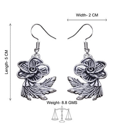 Flowerleaf Shaped Silver Polished Oxidised Danglers
