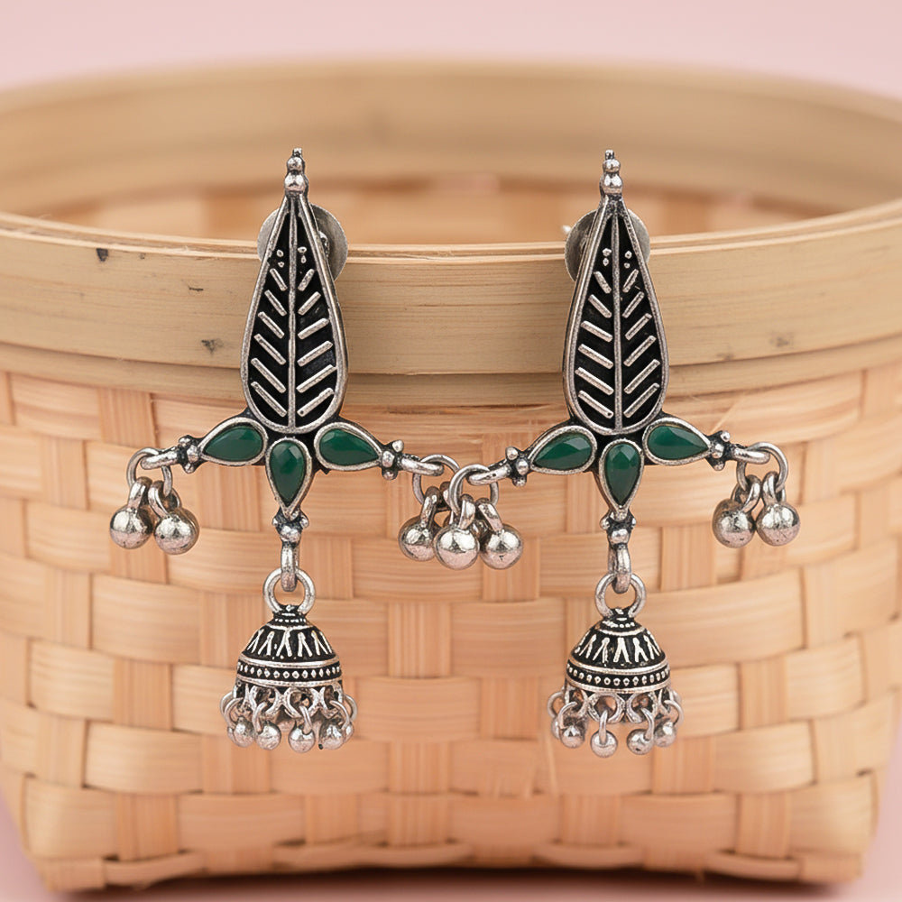 Nature's embrace jhumki earrings (Green)