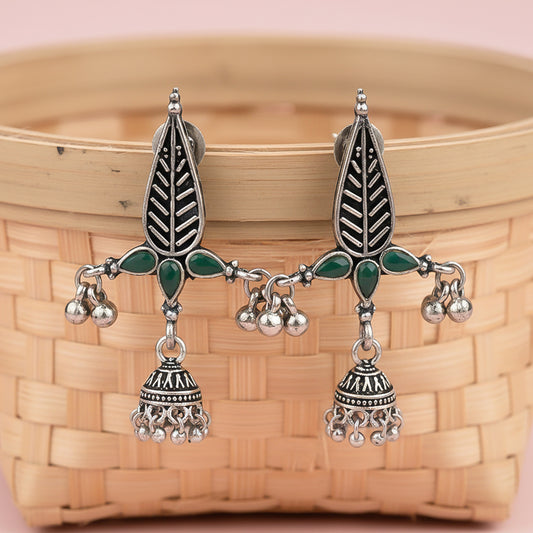 Nature's embrace jhumki earrings (Green)