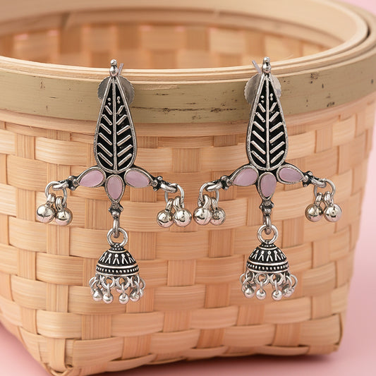 Nature's embrace jhumki earrings (Baby Pink)