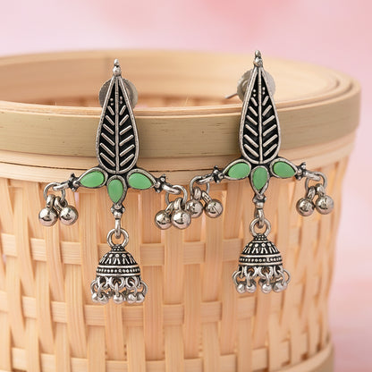 Nature's embrace jhumki earrings (Pista)