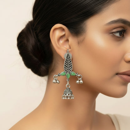 Nature's embrace jhumki earrings (Pista)