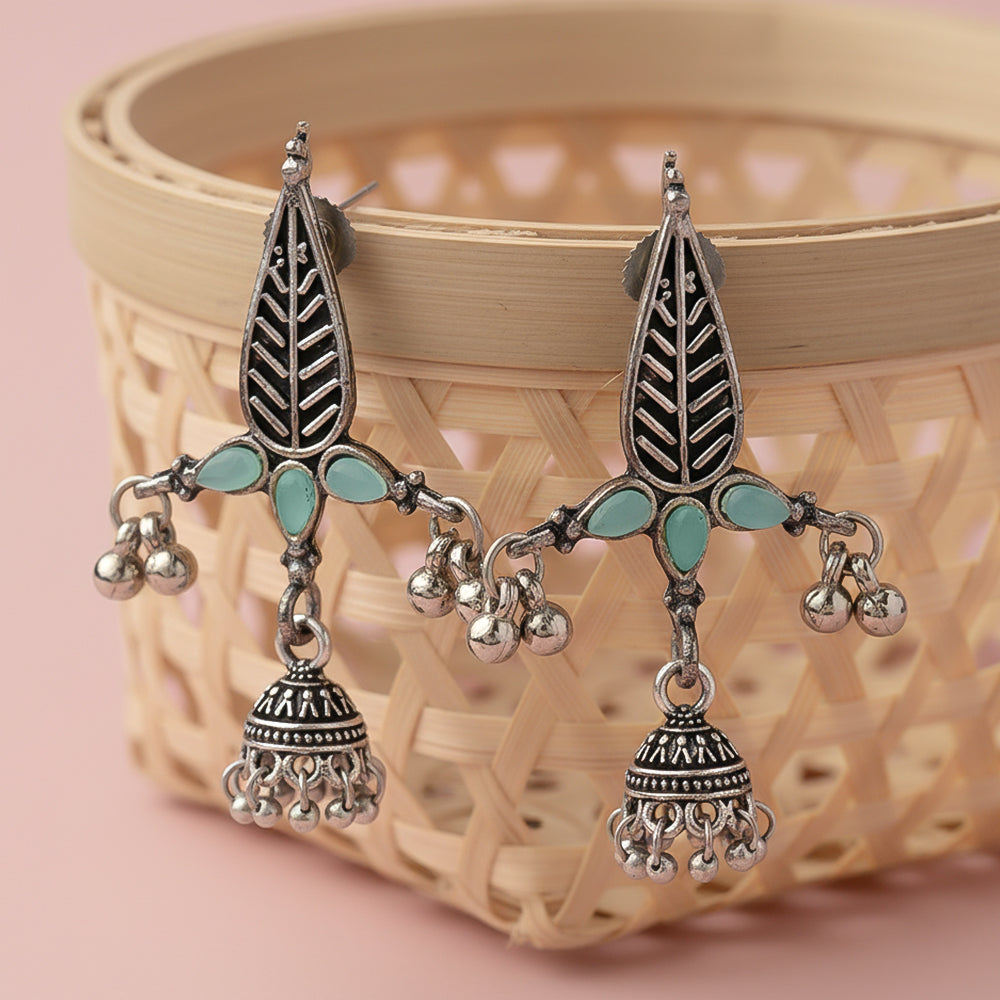 Nature's embrace jhumki earrings (Mint)
