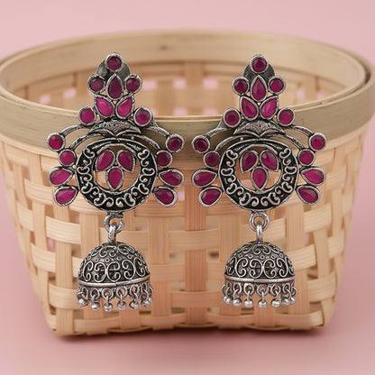 Mughal majesty jhumka earrings (Red)
