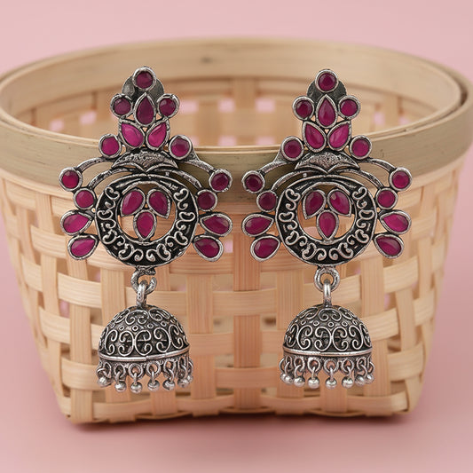 Mughal majesty jhumka earrings (Red)