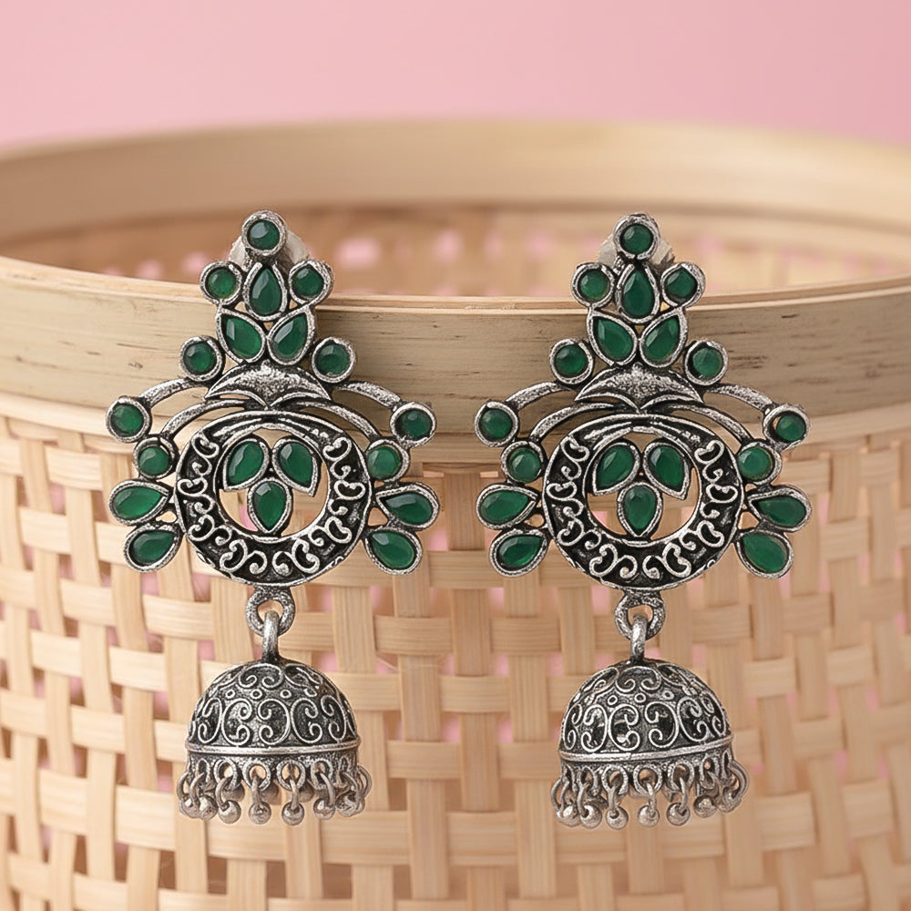 Mughal majesty jhumka earrings (Green)