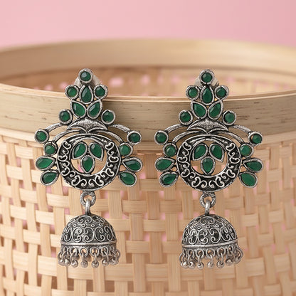 Mughal majesty jhumka earrings (Green)