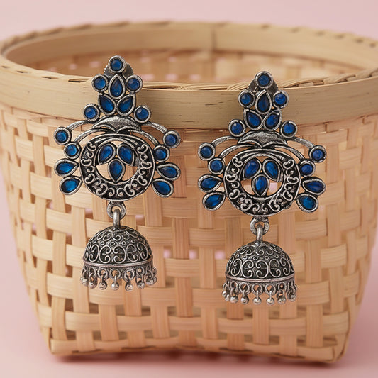 Mughal majesty jhumka earrings (Blue)
