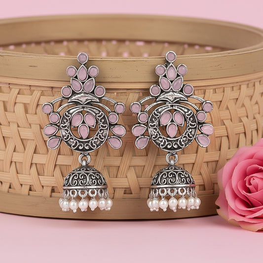Mughal majesty jhumka earrings (Baby Pink)