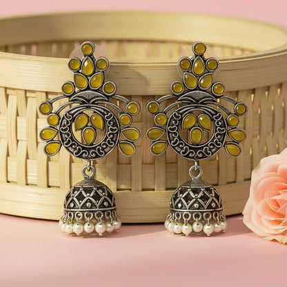 Mughal majesty jhumka earrings (Yellow)
