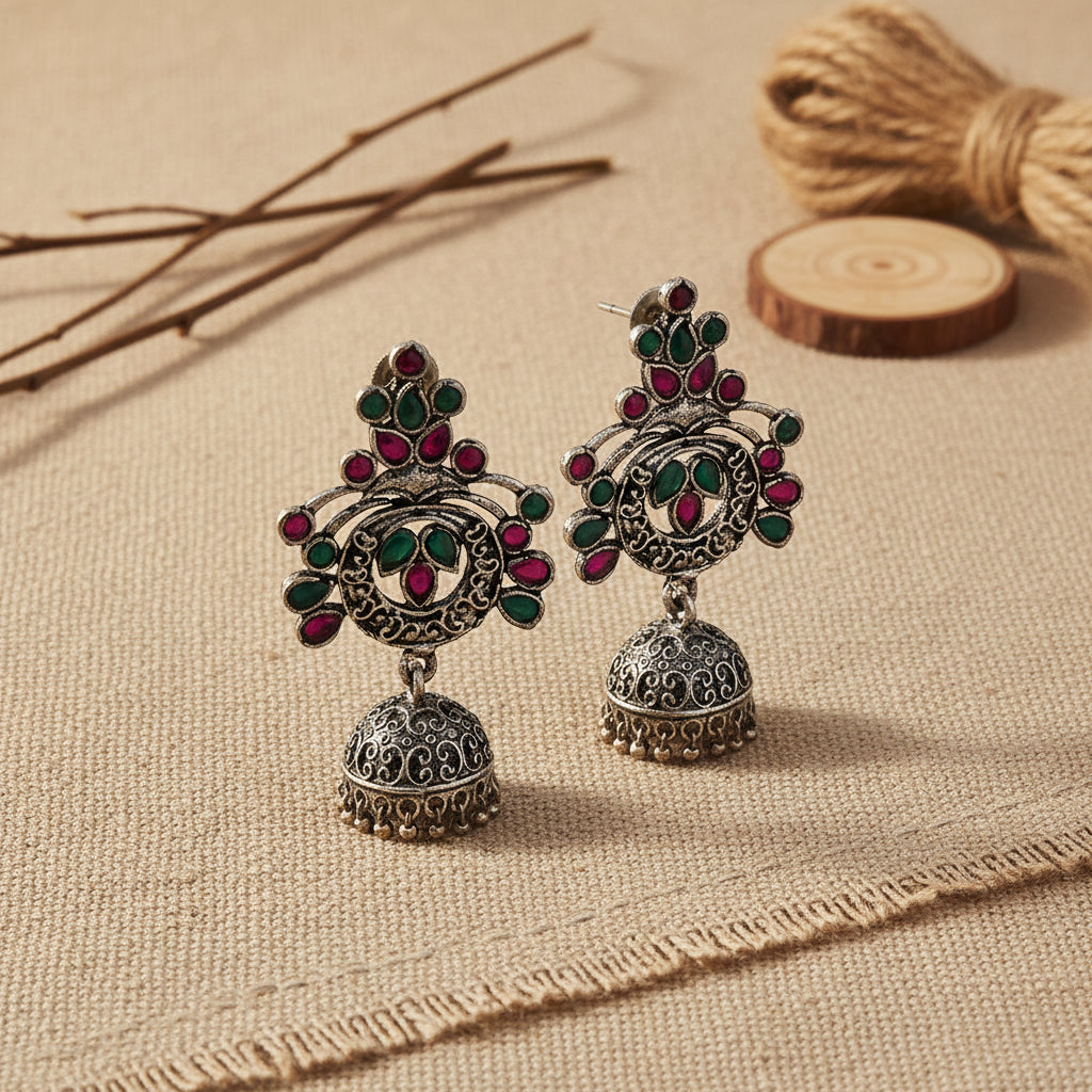 Mughal majesty jhumka earrings (Multicolored)
