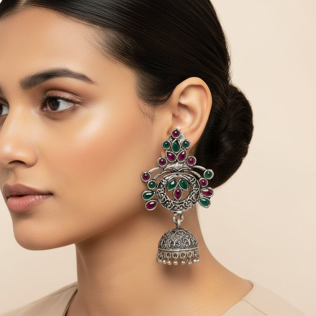 Mughal majesty jhumka earrings (Multicolored)