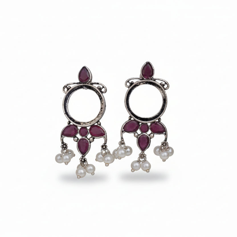 Loop dot stud earrings (Red)
