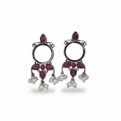 Loop dot stud earrings (Red)