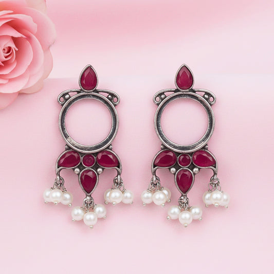 Loop dot stud earrings (Red)