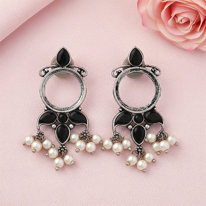Loop dot stud earrings (Black)