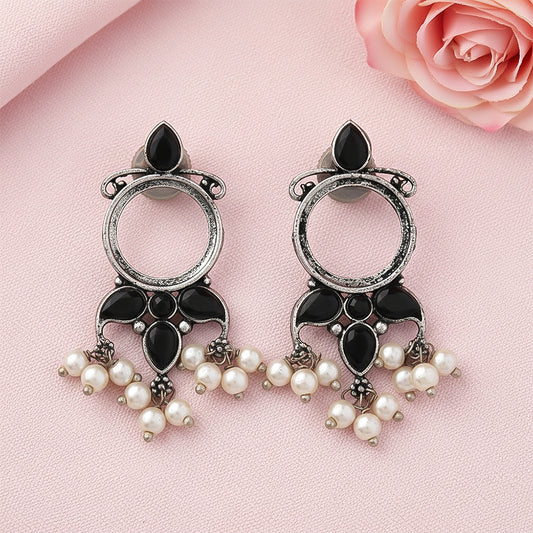 Loop dot stud earrings (Black)