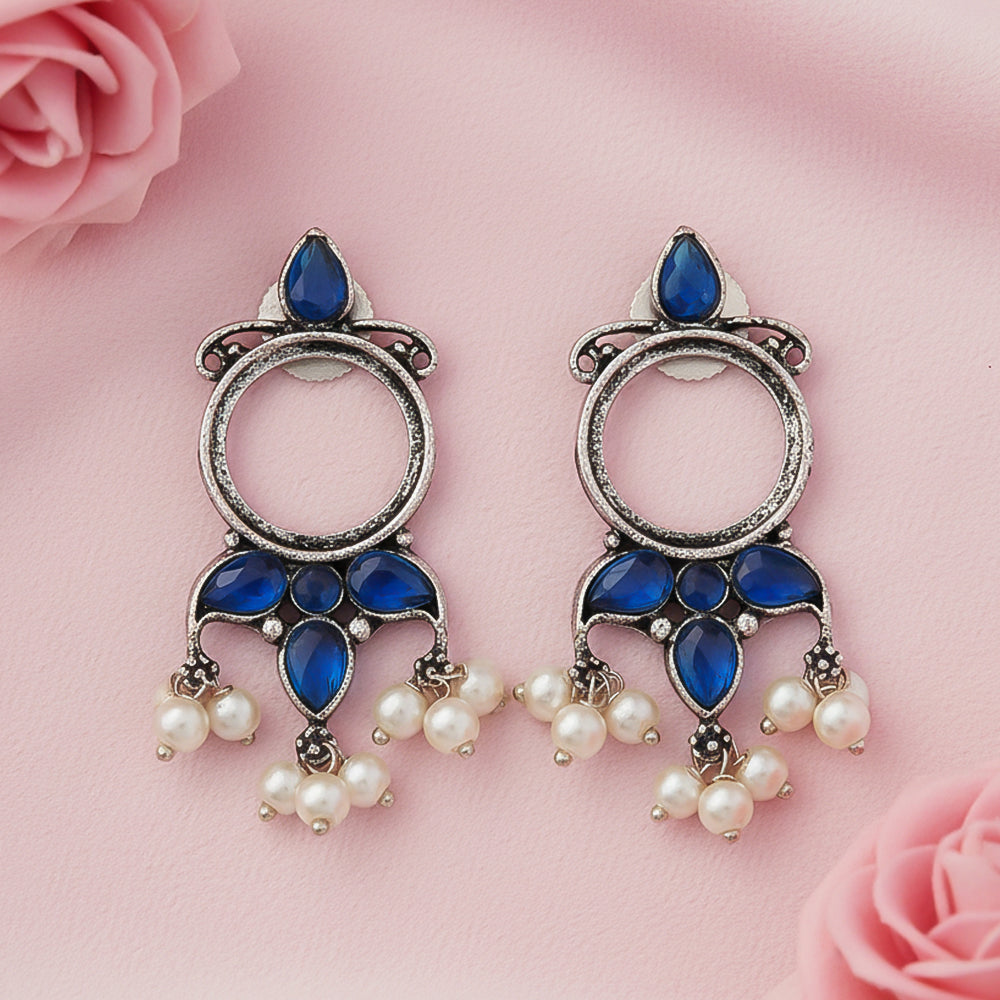 Loop dot stud earrings (Blue)