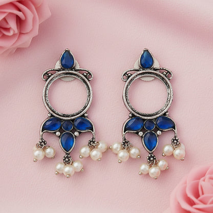 Loop dot stud earrings (Blue)