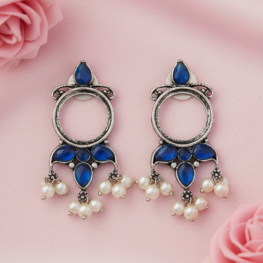 Loop dot stud earrings (Blue)