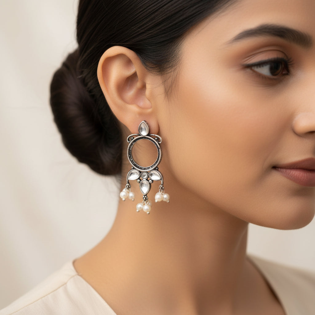 StylishKudi Oxidised Silver Earrings&Chandbali Earrings ComboSet for Women&girl