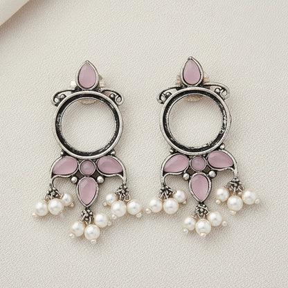 Loop dot stud earrings (Baby Pink)