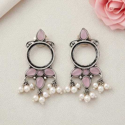 Loop dot stud earrings (Baby Pink)