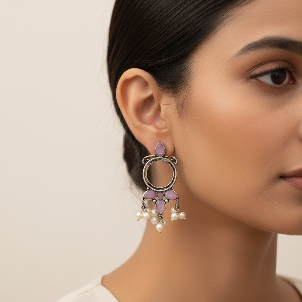 Loop dot stud earrings (Baby Pink)