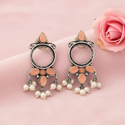 Loop dot stud earrings (Light Orange)