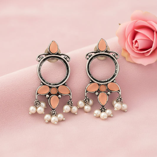 Loop dot stud earrings (Light Orange)