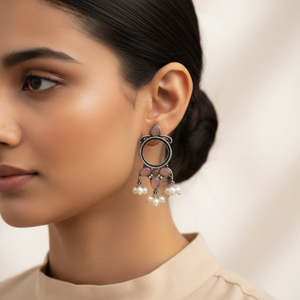 Loop dot stud earrings (Light Orange)