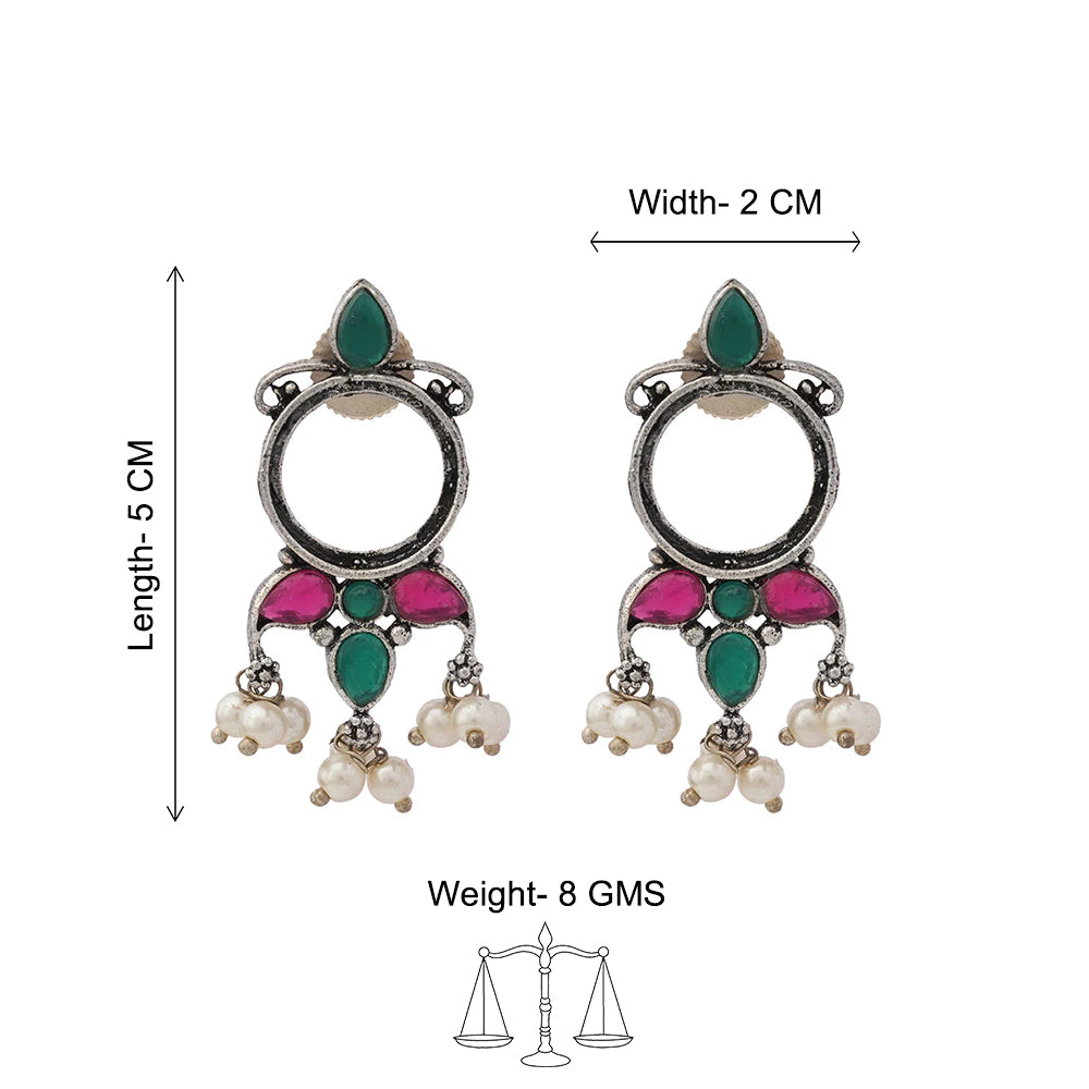 Peacock glow stone studded dangler earrings & Loop dot stud earrings Combo set
